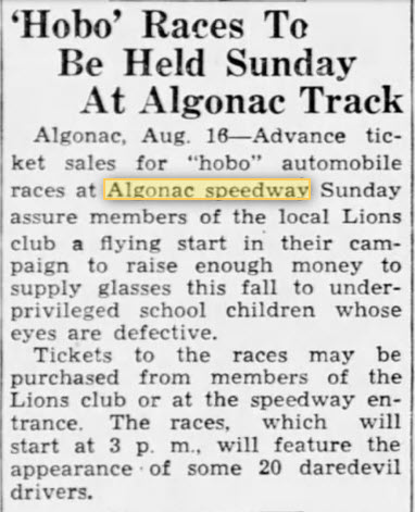 Algonac Speedway - Aug 16 1940 Hobo Racing Article